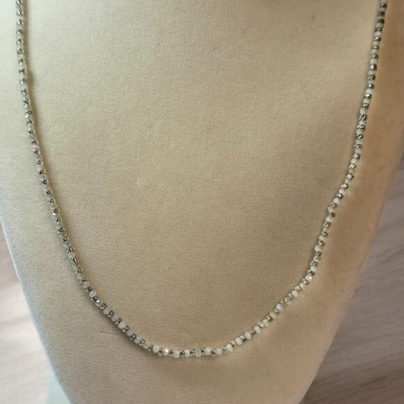 Loft Silver and While Beaded Elegant Chain Necklace - Picture 2 of 5